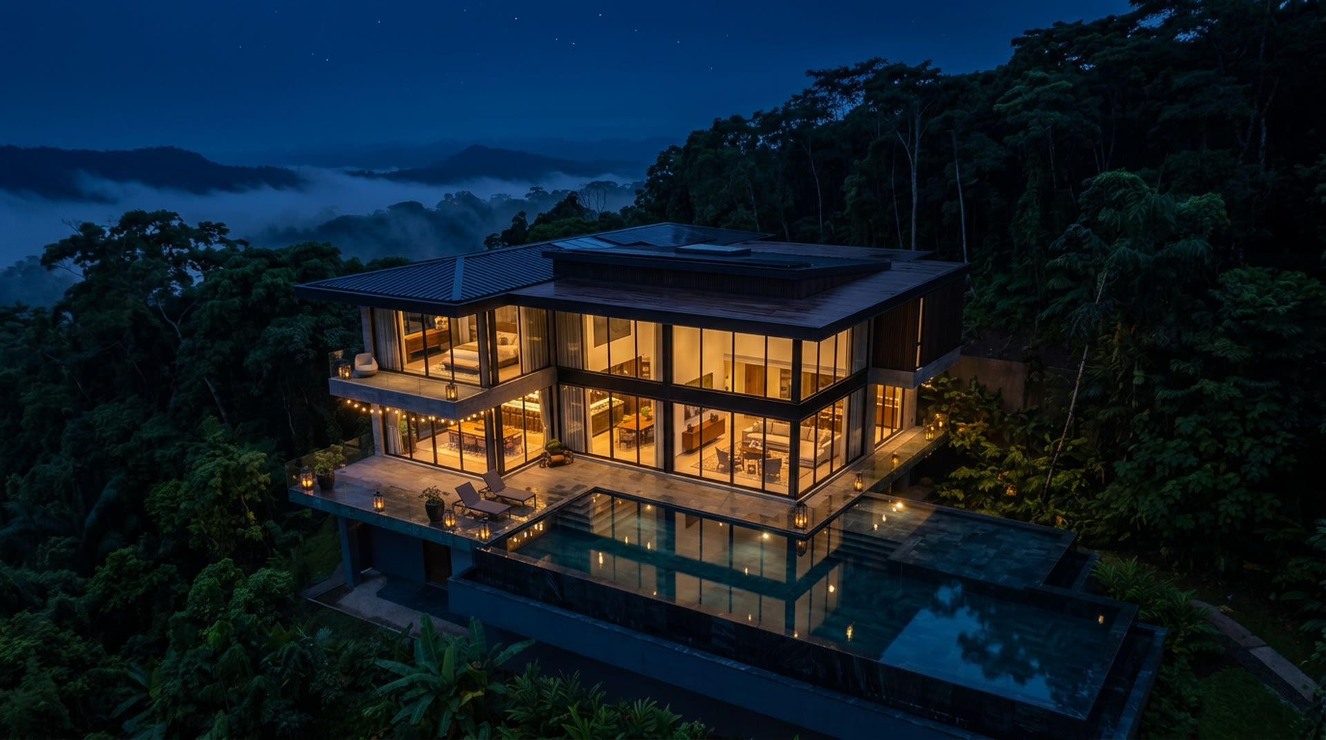 The infinity pool at night